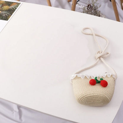 Girl Cherry Straw Hat Bag Set Princess Hat Beach Hat Sun Hat