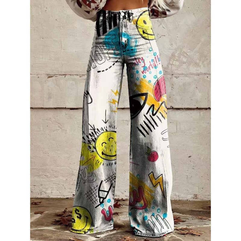 Women's Casual Wide-leg Pants Low-rise Denim Straight-leg Style