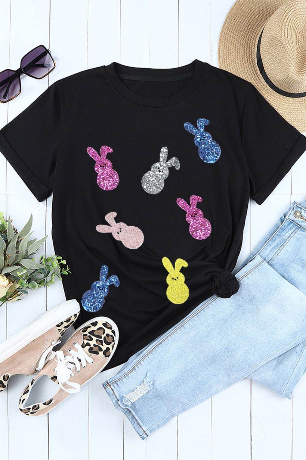 Sequin Bunny Doll Short Sleeve T-Shirt