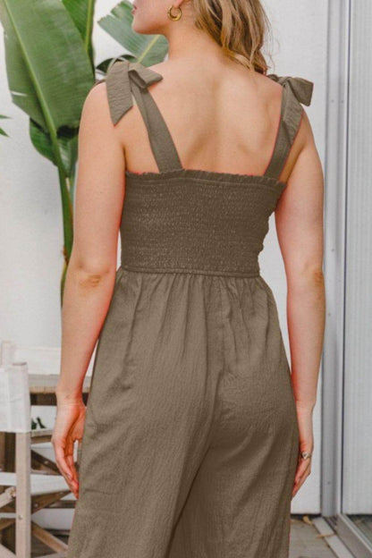 ODDI Full Size Bodice Smocked Sleeveless Jumpsuit for Women