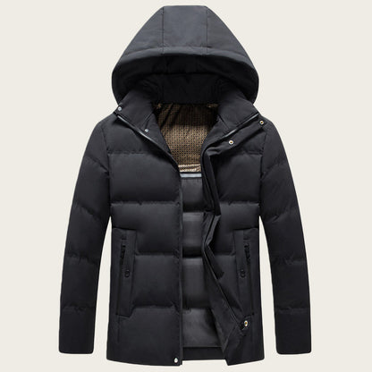Mens Padded Cotton Coat With Fleece-Lined Detachable Hood