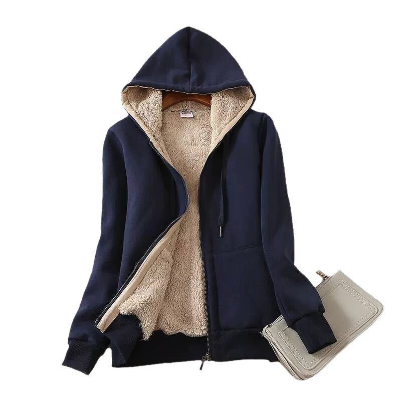 Fleece-lined Thickened Hooded Fashion Sweatshirt For Women Fleece-lined And Thickened