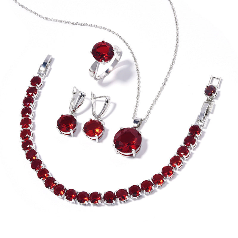 Geometric Round Earrings Ring Bracelet Necklace Ornament Suit