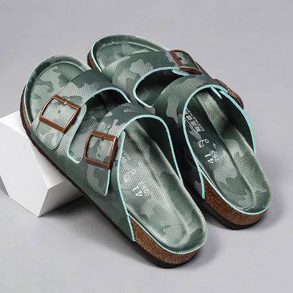 Frosted Leather Platform Slippers: Unisex, Double-breasted