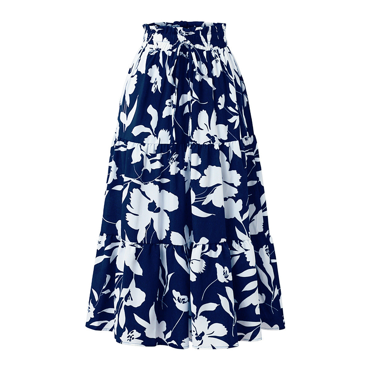 European And American Printed A- Line Skirt Pleated Skirt Women