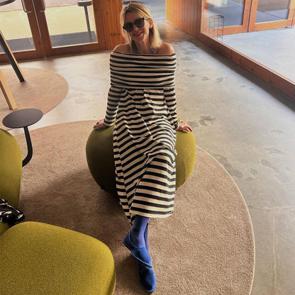Women's Casual Striped Off-shoulder Dress