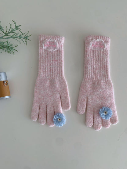 Women's Winter Lace Flower Knitted Gloves
