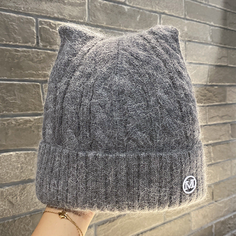 Cute Cat-ear Knitted Wool Warm Hat Versatile Face-slimming