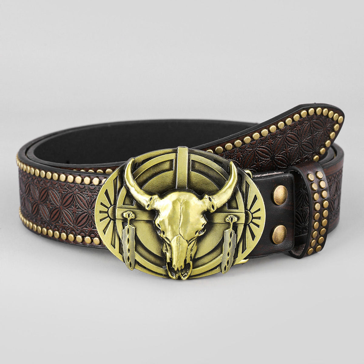 Western Cowboy Belt, Youth Punk Embossed Men's Studded Leather Belt, In-Stock Wholesale Ethnic Style Belt