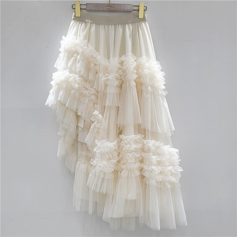 Ruffle Mesh Bubble Skirt For Women