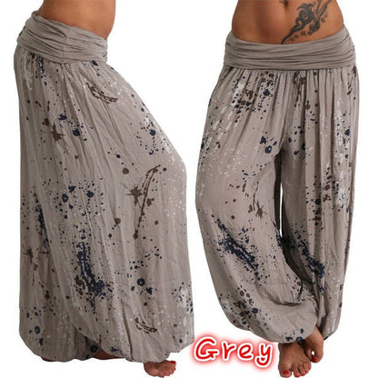 Women's Casual Loose Wide-Leg Pants With Digital Print And Drawstring