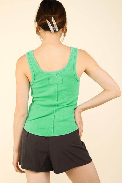 VERY J Washed Ribbed Tank with Placket Detail Top
