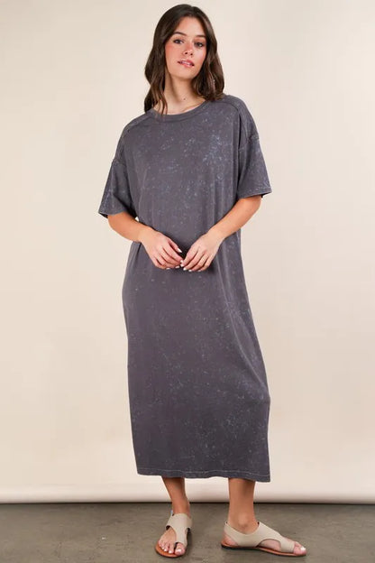 VERY J Plus Size Mineral Washed Casual Comfy Midi Dress