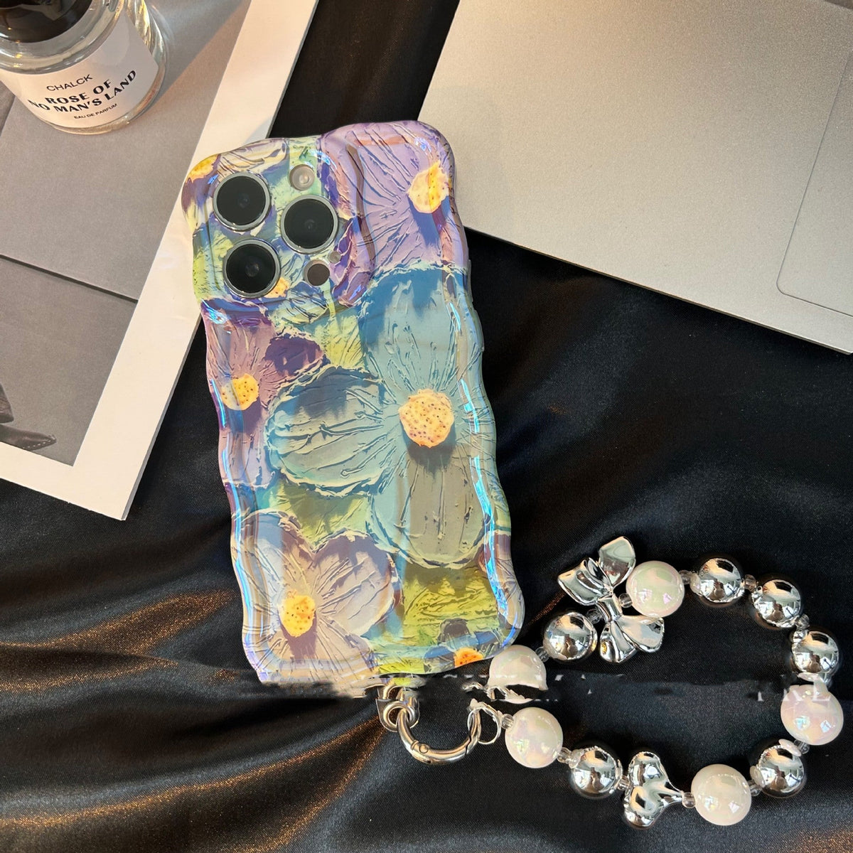 Retro Oil Painting Phone Case Blu-ray Flowers Shockproof Case For13 12 13pro 14pro 13 Pro Max Silicone Phone Cover
