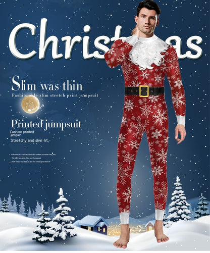 Christmas Clothing Snowflake Print One-piece Tight Jumpsuit