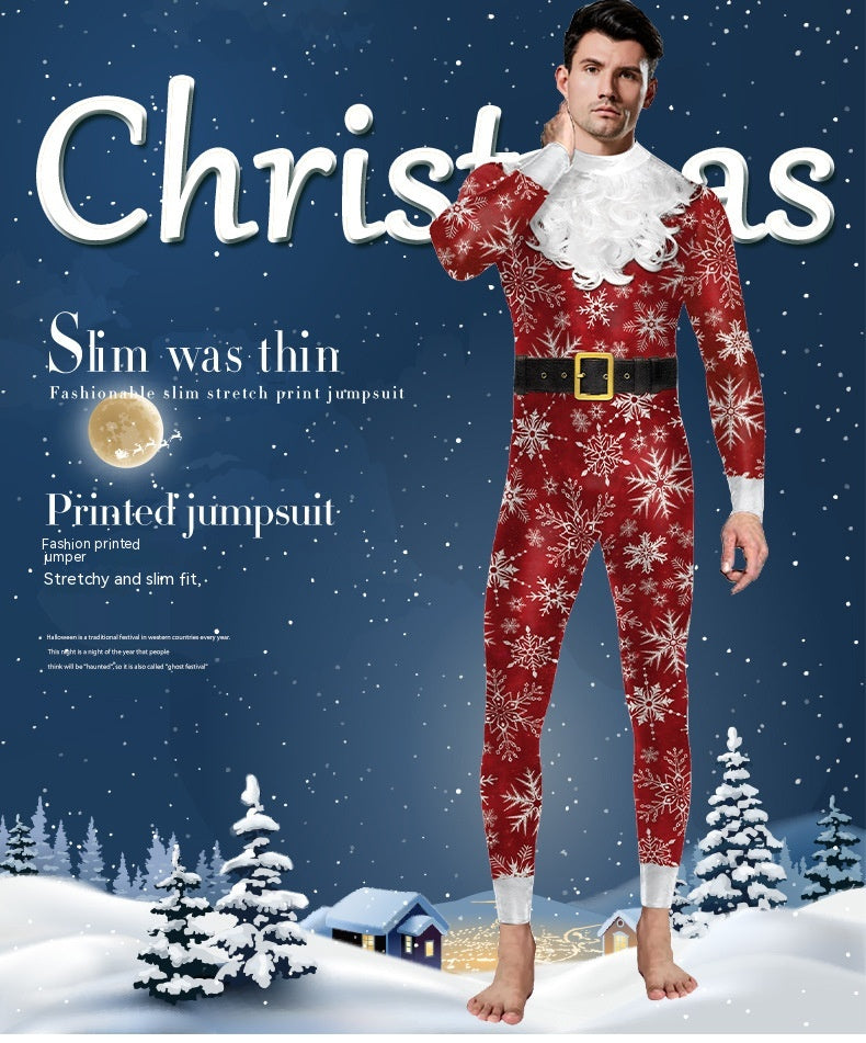 Christmas Clothing Snowflake Print One-piece Tight Jumpsuit