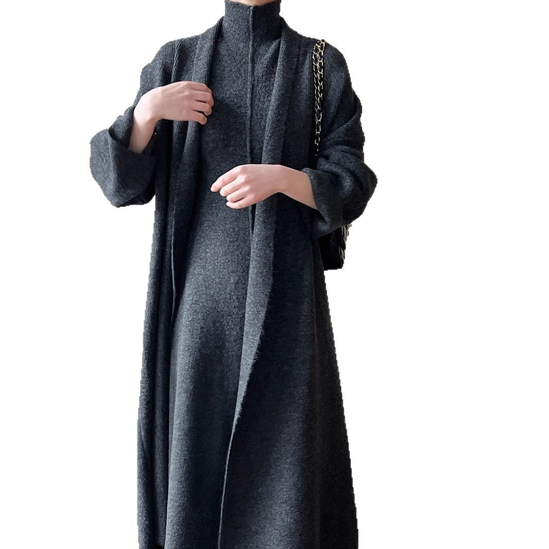 Laid-back Long Knit Cardigan And Sweater Set