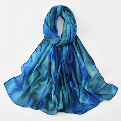Printed Chiffon Long Scarf For Women Versatile And Fashionable For Outerwear