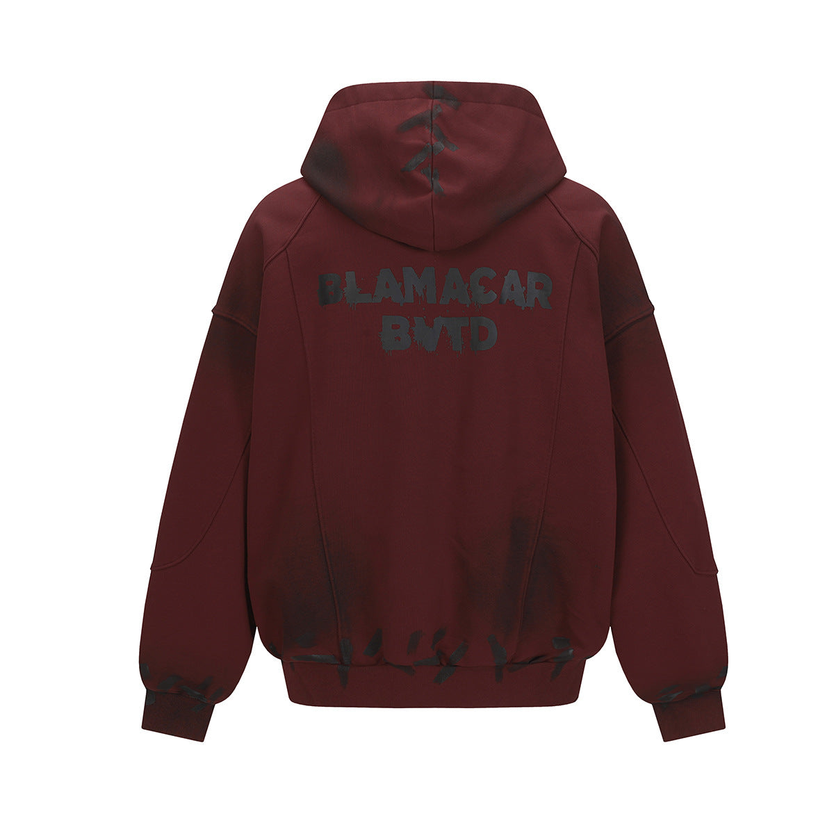 Graffiti-washed Earth-toned Distressed Hooded Sweatshirt