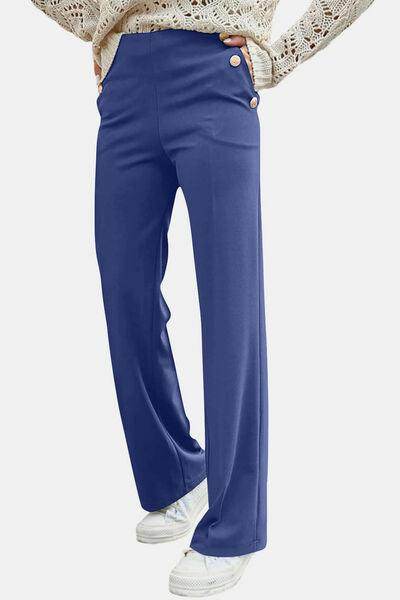 Decorative Button High Rise Pants for Stylish Comfort
