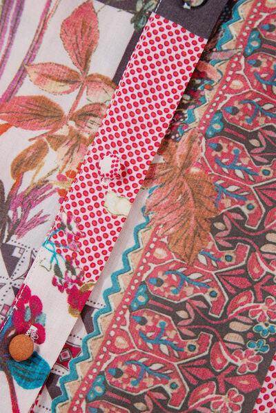 Patchwork Printed Notched Flounce Sleeve Shirt for Women