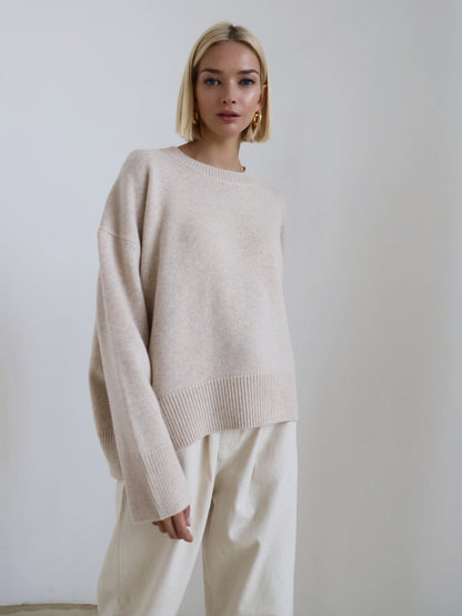 Women's Thick Knitted Pullover Sweater Loose Fit Round Neck Casual All-Match Top For Autumn Winter