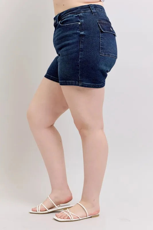 Judy Blue Full Size High Waist Back Flap Pocket Denim Shorts Plus Size