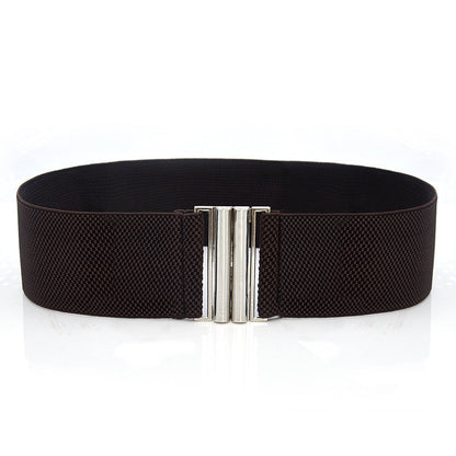 Elastic Elastic Silver Buckle Wide Belt Decorated Skirt Accessories
