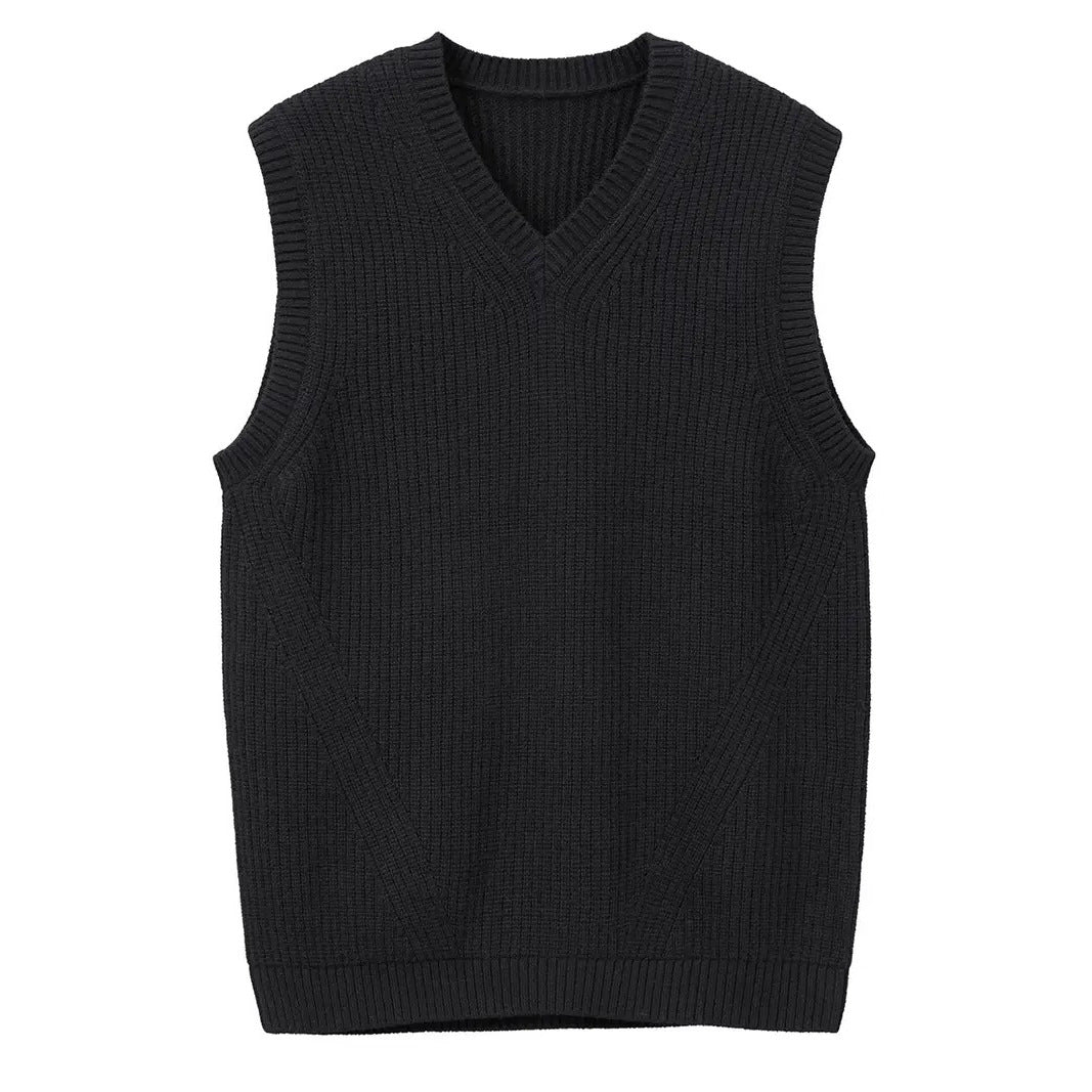 Solid-Color Pullover Vest Gentlemans V-Neck Inner Or Outerwear Waistcoat