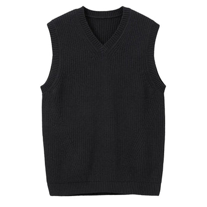Solid-Color Pullover Vest Gentlemans V-Neck Inner Or Outerwear Waistcoat
