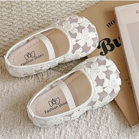 Girls' Flower Mesh Sandals Solid Color Transparent Mesh Princess Shoes