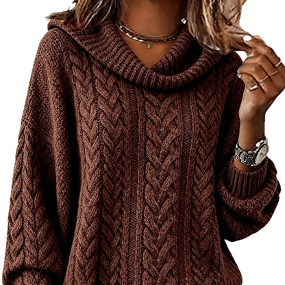 Women's Retro Loose Turtleneck Cable-Knit Sweater