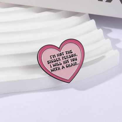 Cartoon-style Minimalist Heart-and-text Brooch