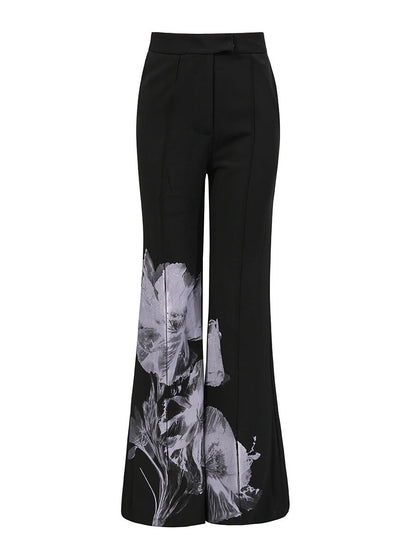 Ink Floral Print Blazer & Flared Trousers Two-Piece Suit