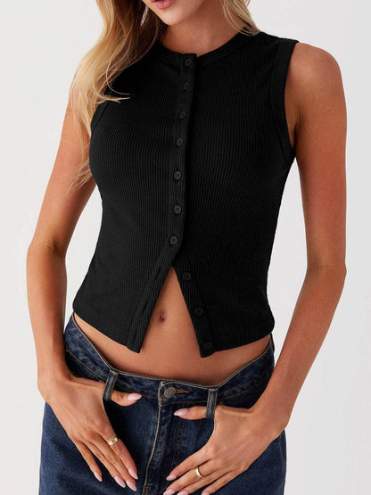 Lovelet Button Up Round Neck Tank for Stylish Comfort