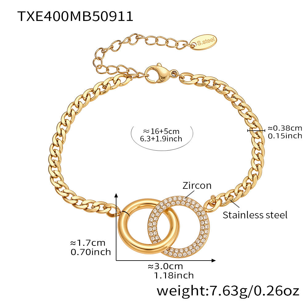 Minimalist Fashion Double-ring Zircon-inlaid Bracelet Necklace