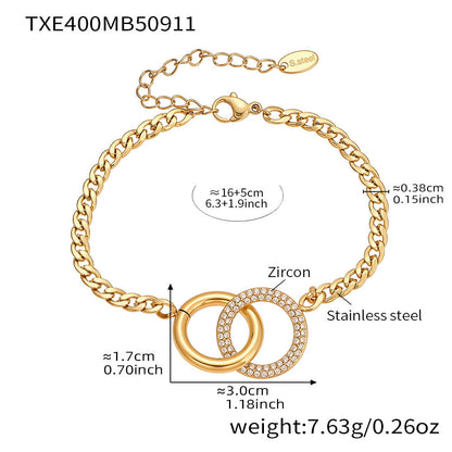 Minimalist Fashion Double-ring Zircon-inlaid Bracelet Necklace