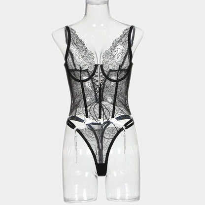 Flower Embroidery Tassel Chain Underwear Two-piece Set