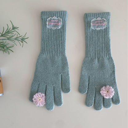 Women's Winter Lace Flower Knitted Gloves
