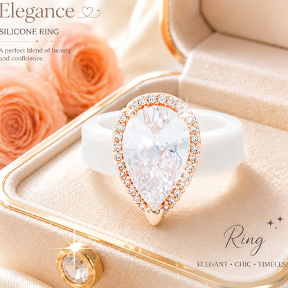 Silicone-inlaid Water-drop-shaped Zircon Ring