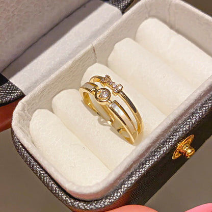 14k Real Gold Plated Zircon And Mother-of-pearl Double-layer Open Ring, Simple And Stylish Index Finger Ring, Light Luxury With A High-end Feel