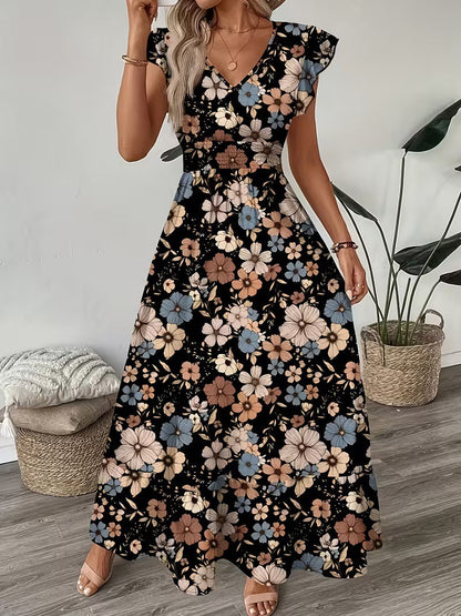 Womens Printed V-neck Dolman-sleeve Dress