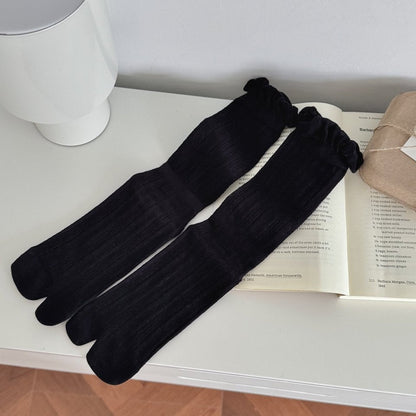 Spring Summer Thin Cable-knit Bubble-toe Mid-calf Split-toe Socks
