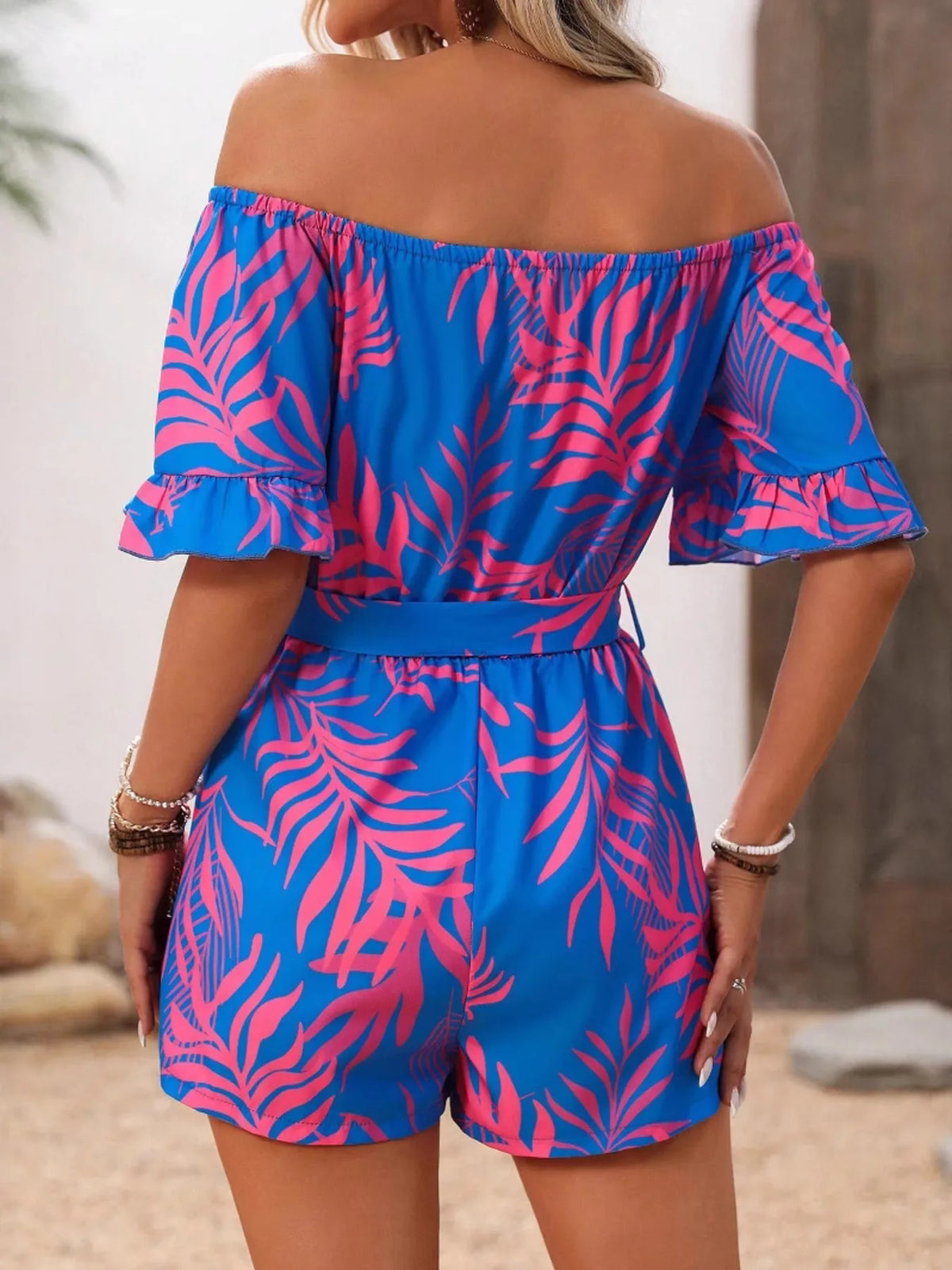 Tropical Print Off-Shoulder Romper For Women