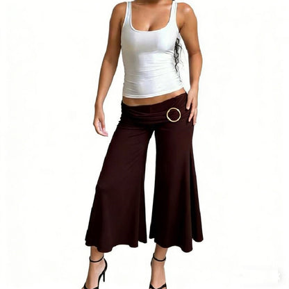 Women's Pleated Metal-Button Flared Low-Waist Cropped Pants