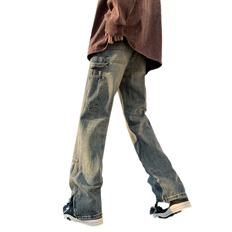 Mens Relaxed-fit Straight-leg Slit Bootcut Trousers