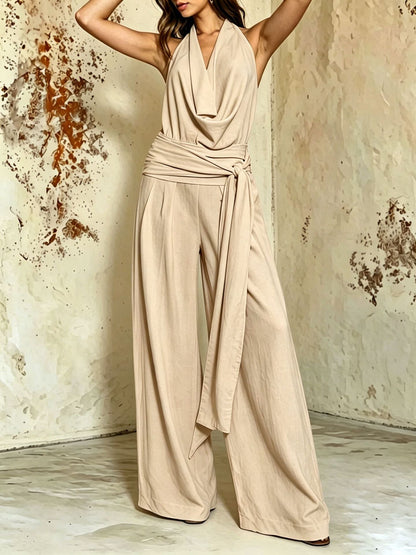 Sexy And Chic Backless Lace-up Halter Wide-leg Jumpsuit For Women