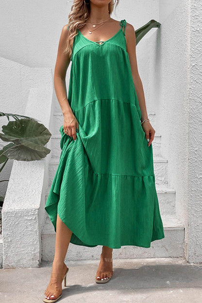 Perfee Tie-Shoulder Tiered Maxi Dress for Vacation Wear