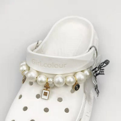 Factory Wholesale Hole Shoes Accessories Bow Pearl Chain Shoe Ornament INS Style Pearl Chain Decorative Buckle Spot