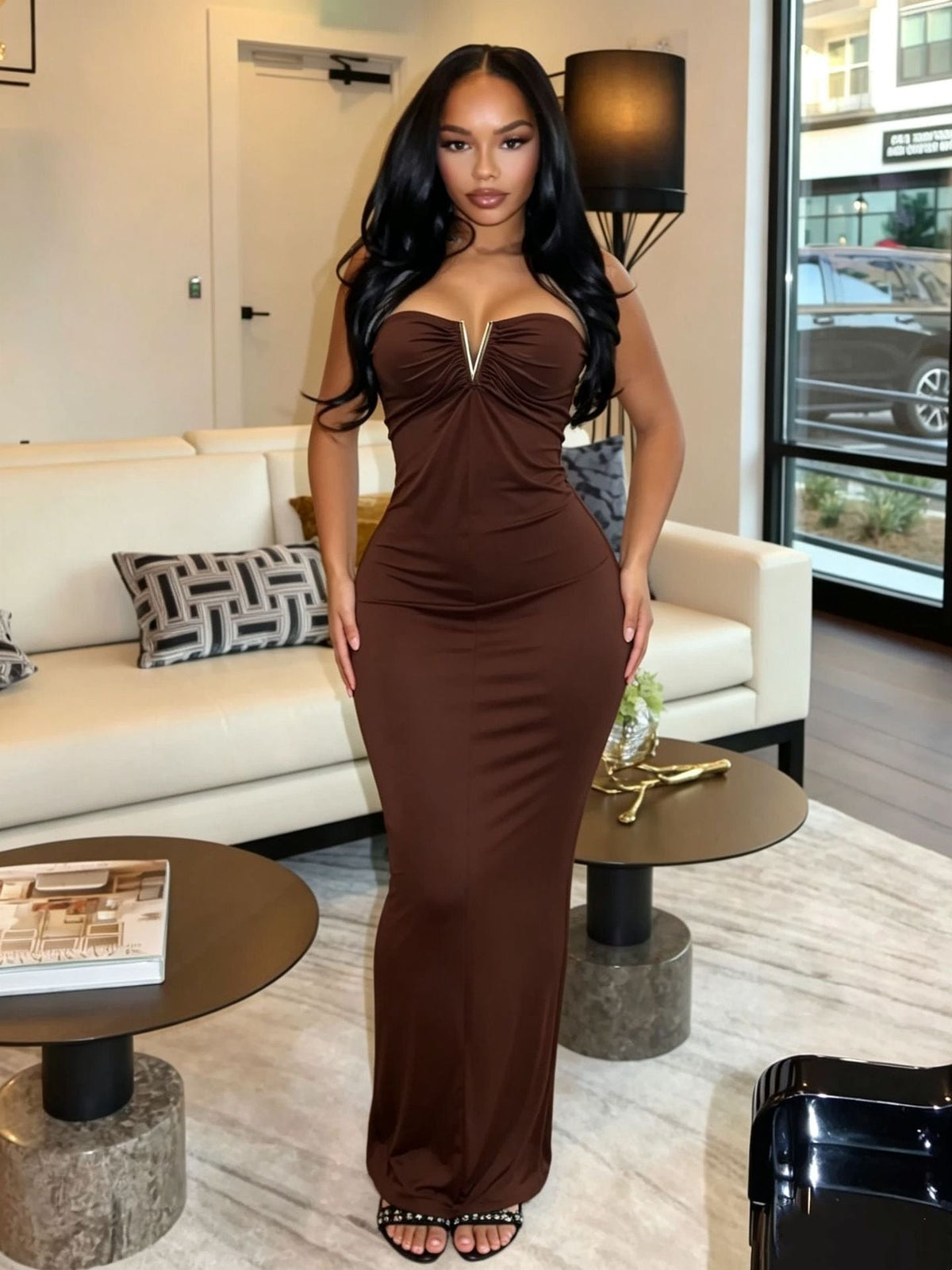 Strapless V-clasp Embellished Dress